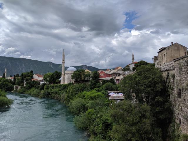 The mosque of Mostar, seen from the Old Bridge