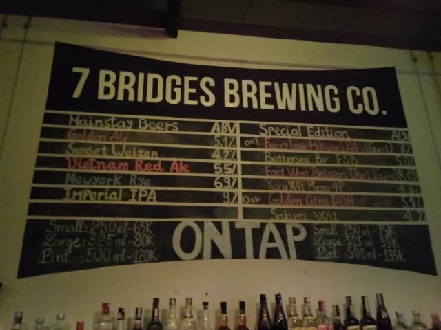 Menu at 7 bridges micro brewery; 2.5dl of beer costs about CHF 2.20