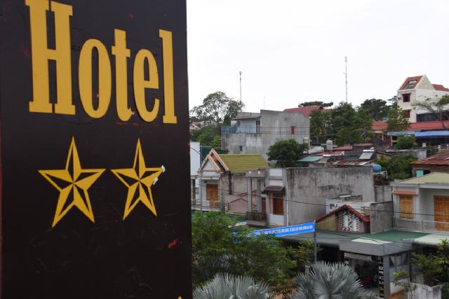 Hotel sign - which is representative for the state of the rest of the hotel as well