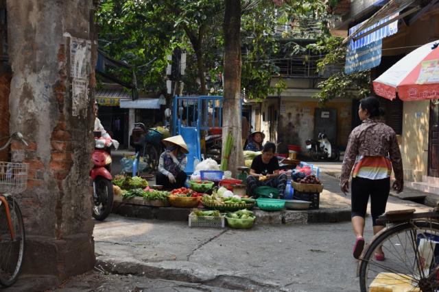 Strolling through a market in Hanoi